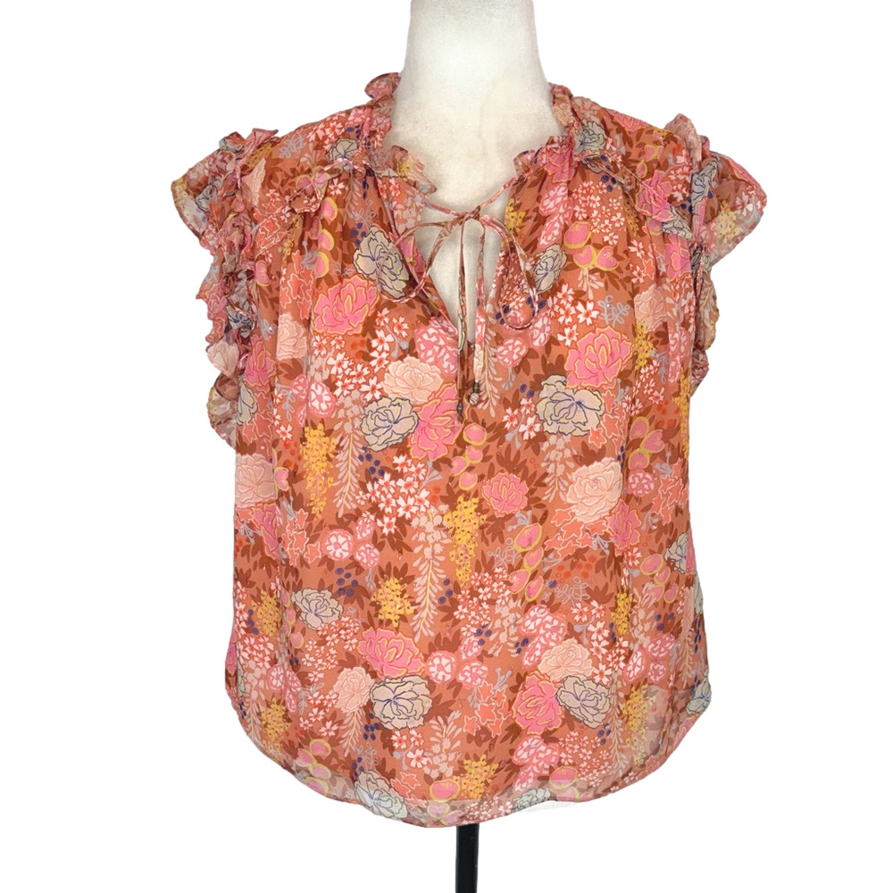 Marie Oliver silk peach floral blouse